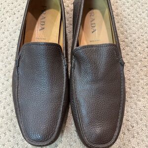 Prada Men's Dark Brown Leather Slip-Ons